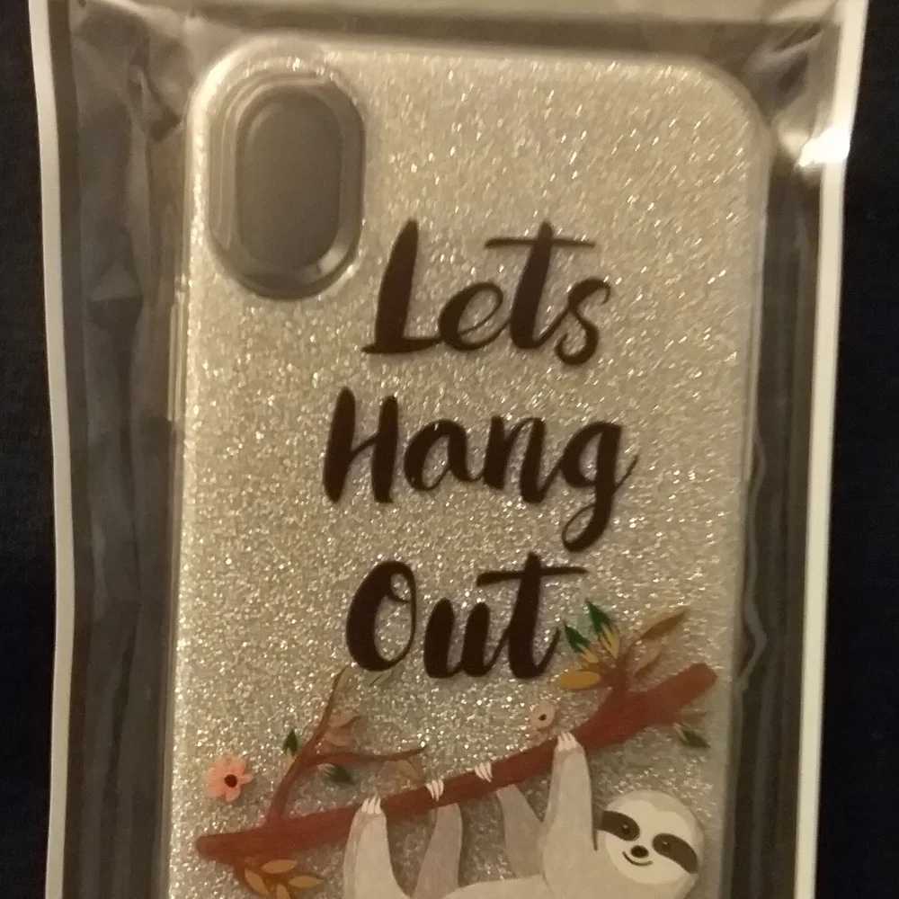 I phone XL / 6.1 Glitter Silver Phone Case - Let's Hang Out Sloath Bear New